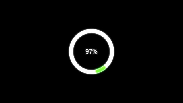 Loading indicator animation with green segment. Loading indicator ninety one percent. Loading indicator circular interface graphic.