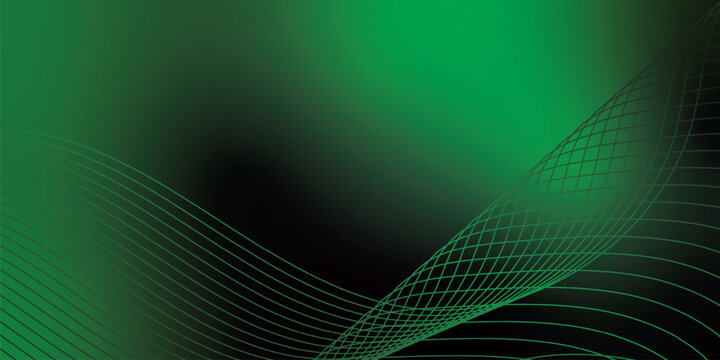 Radiant green and blackwaves bending smoothly across a deep shadowed backdrop filled with shimmering micro sparkles, modern futuristic technology theme, vector illustration