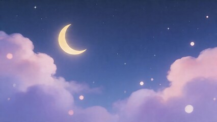 Fototapeta premium Night sky with crescent moon and clouds
