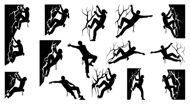 Collection of parkour silhouettes in various dynamic poses.