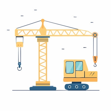 Yellow Tower Crane Illustration
