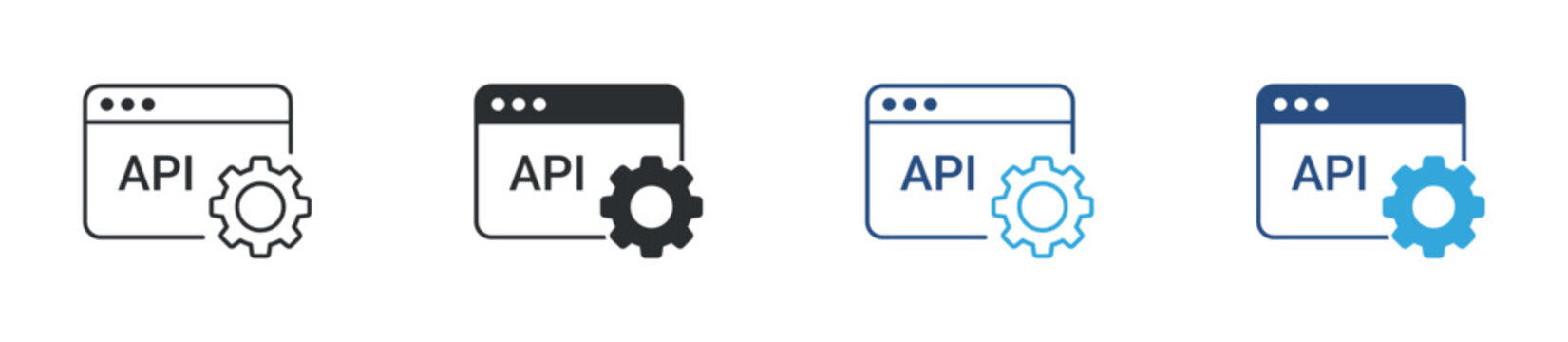 API integration icon set. application programming interface symbol. software development and connection concept. vector illustration.