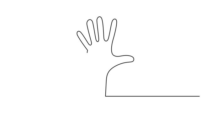 Animated self drawing of single continuous line draw hand count number five. Learn to count numbers. Full length one line animation