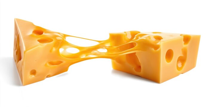 Stretchy melted cheese stretching between two blocks of Swiss cheese