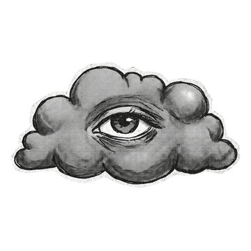 Surreal Halftone Cloud with Eye 90s Zine Aesthetic Cutout PNG Graphic