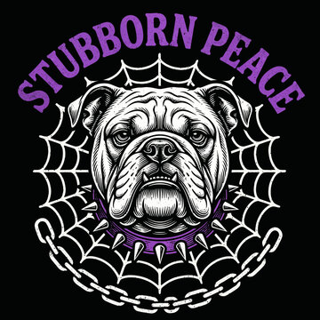 Bulldog face with spider web.