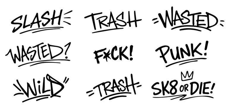 Graffiti Slang Lettering Set &ndash; Street Words, Skate Culture Typography, Urban Tags
