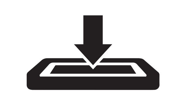 Download arrow points toward a rectangular interface element to indicate a digital transfer of information.
