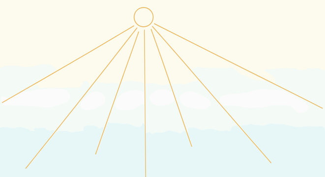 Minimalist graphic illustration of a radiating light source or sun over a two-tone background.