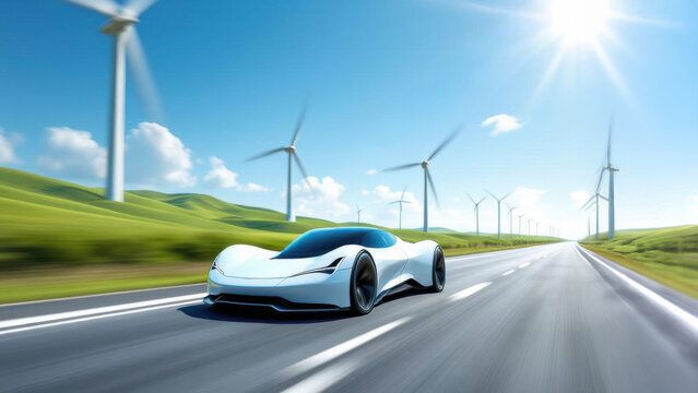 futuristic eco-friendly car a wide highway