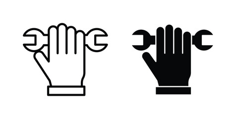 Fototapeta premium Hand holding wrench icon design. Editable Stroke. Isolated on white background