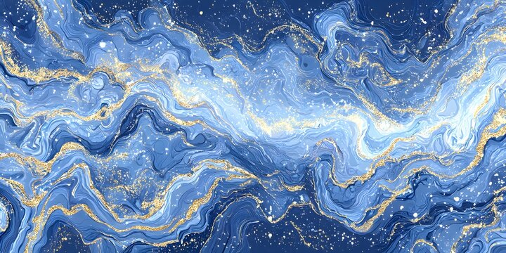 ブルーとゴールドのマーブルアート 高級感のある抽象背景