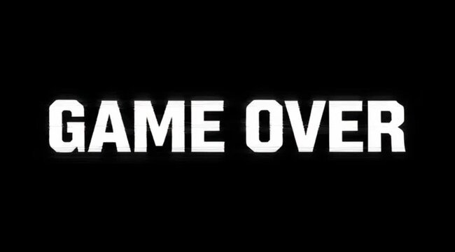 Game over text display with retro pixel style on dark background