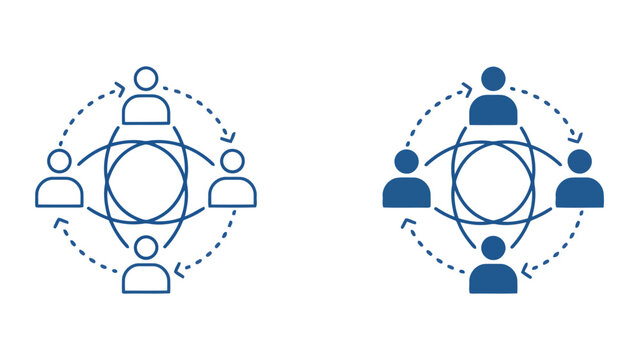 Team networking and connected circle icon for professional group collaboration strategy