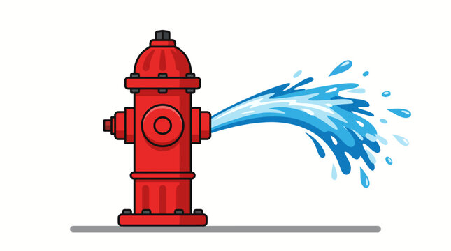 Red fire hydrant with water splash on white background