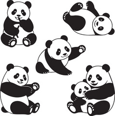 Obraz premium Cute panda bear characters collection in various fun sitting poses illustration