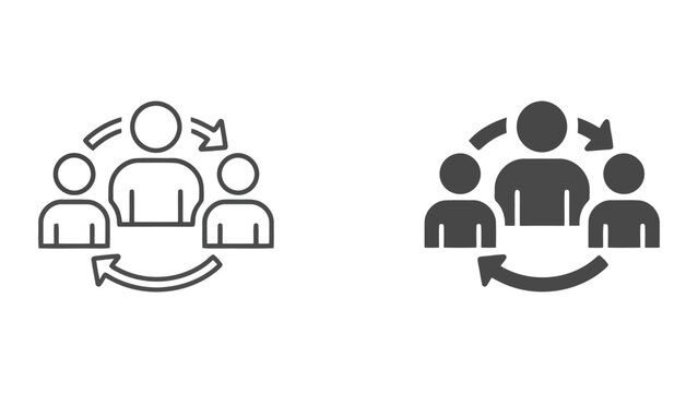 Teamwork cycle icon showing people in circular arrow formation representing continuous collaboration and group cooperation for business development and iterative project management processes