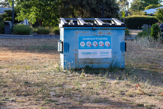 Cleanaway cardboard recycling skip bin in field