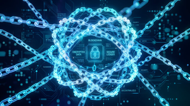 Blockchain technology, digital network, secure data, cryptocurrency, innovation