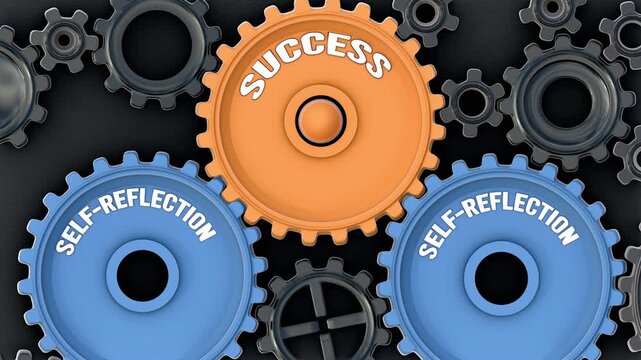 Self-reflection powers success. It's the driving force that turn Success into reality. Self-reflection sets success in motion. Engine gears metaphor. Made for humans by humans, no AI