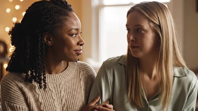 Woman comforting sad friend with gentle hand touch