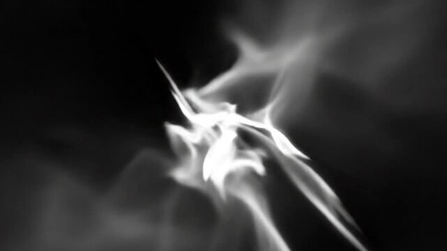 Abstract flowing smoke pattern on black background, dynamic movement concept, creative art design, ethereal effect