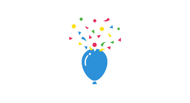 Blue balloon with colorful confetti pieces.
