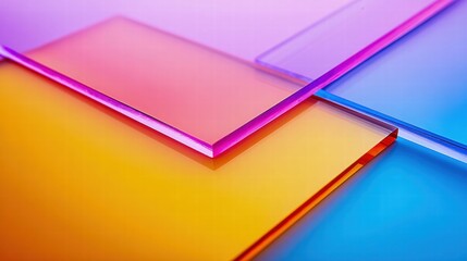 Fototapeta premium Colorful glass sheets in an abstract and geometric design, with overlapping layers and vibrant colors.