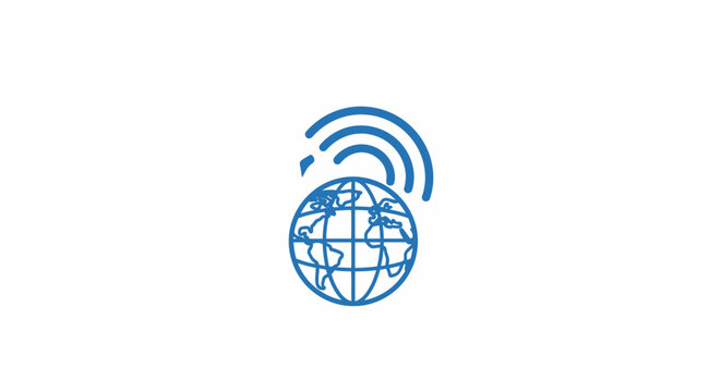 Blue Globe with WiFi Signal.