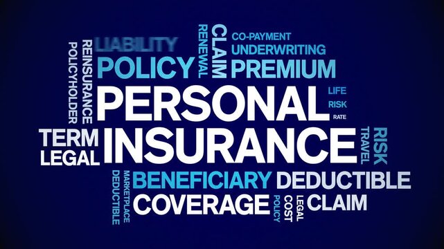 Personal insurance animated word cloud-text design animation tag kinetic typography seamless loop.