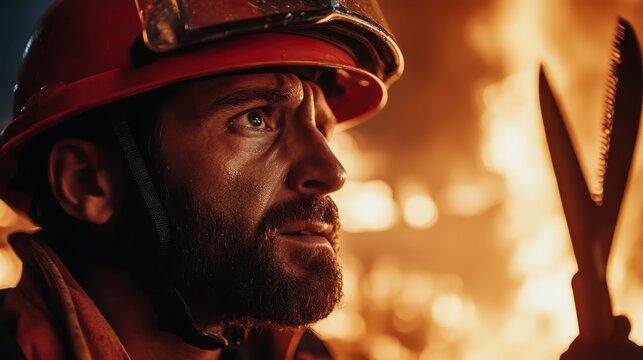 A brave firefighter stands resolute against a massive blaze, showcasing their commitment and strength in the face of intense danger and chaos during a critical rescue operation.