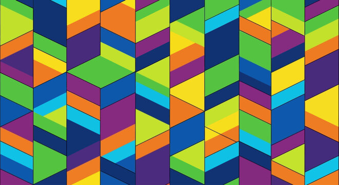 Vibrant Abstract Geometric Pattern. Colorful Interlocking Shapes Create a Modern and Dynamic Graphic Background Design. Energetic Visual Composition