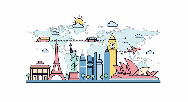 City Skyline With Famous Landmarks.