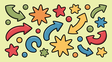 Fototapeta premium Colorful star and arrow pattern playful vector illustration with bright shapes