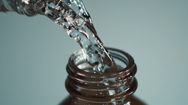 Close-up of water being poured from a bottle, looping upward endlessly into the bottle, impossible physics, clean minimal background, cinematic, surreal, and high-detail visual
