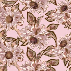Seamless flowers on beige background 
