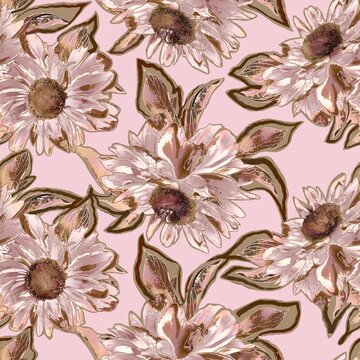 Seamless flowers on beige background 