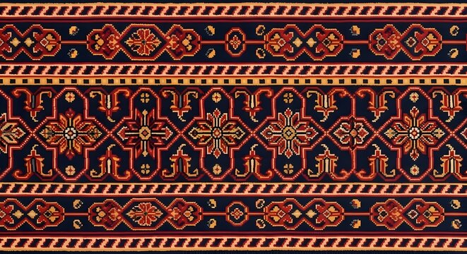 Close-up of a traditional persian rug with intricate geometric patterns