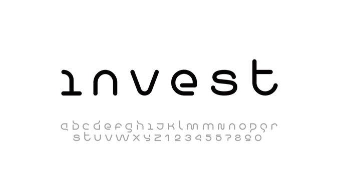 Technology font, digital cyber alphabet, bold letters A, B, C, D, E, F, G, H, I, J, K, L, M, N, O, P, Q, R, S, T, U, V, W, X, Y, Z and numerals 0, 1, 2, 3, 4, 5, 6, 7, 8, 9 space style