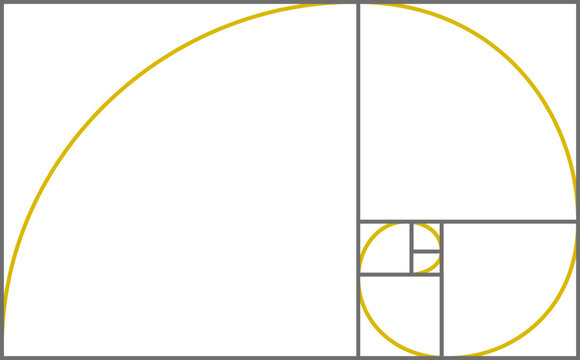 Golden ratio geometry creating a spiral shape on a white background