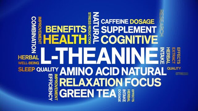 L-Theanine animated word cloud-text design animation tag kinetic typography seamless loop.