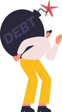 Man struggling under heavy burden of financial debt, facing imminent crisis
