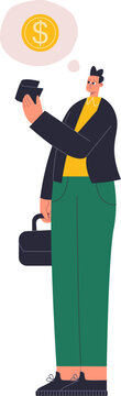 Businessman having financial problems holding empty wallet