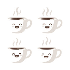 Obraz premium Cheerful Cartoon Coffee Cups with Steam and Smiling Faces - Whimsical Design