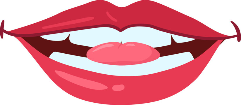 Cartoon mouth with red lips, teeth, and tongue sticking out