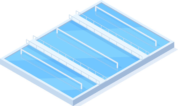 Water treatment plant clarifying tanks illustrating an industrial purification process