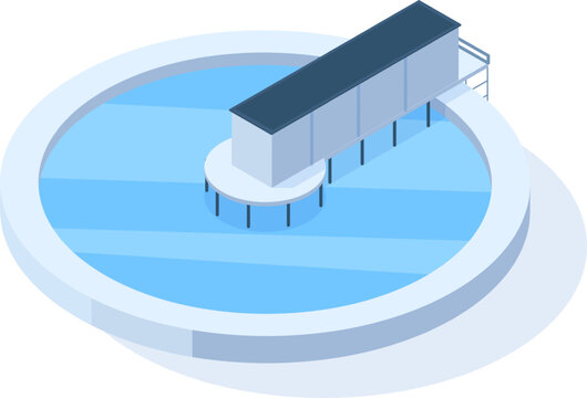 Industrial water treatment plant facility showcasing a large circular clarifier