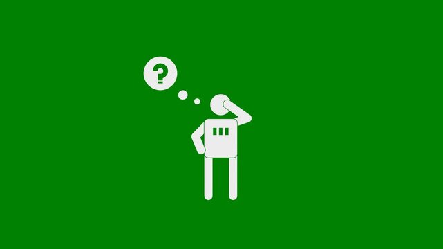 Thinking, In Confusion, Confused, Questions, Doubt, Man Scratching Head, Inquiry, and Problems concept - Minimal Motion Graphics Clip - Green Screen, Seamless Looping