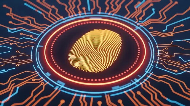 Digital fingerprint scanner with glowing circuits