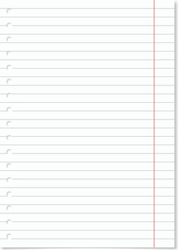 Blank sheet of ruled paper with holes and margin line offering copy space
